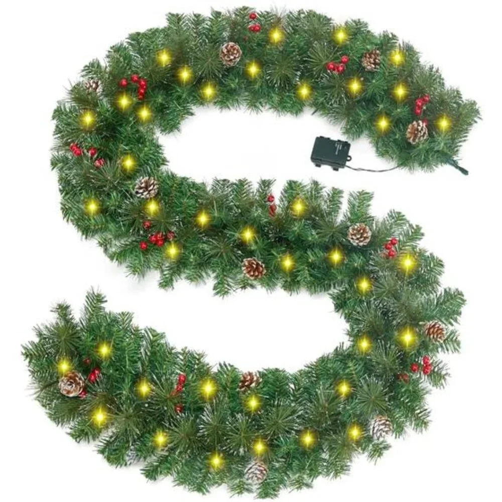 9FT Prelit Christmas Garland, Green Christmas Garland with Lights